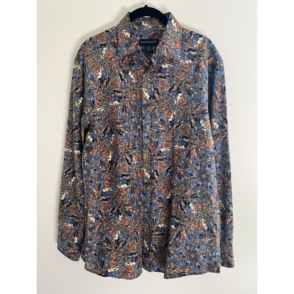 Jhane Barnes Shirt Mens Medium Multicolor Abstract Print Button Up Rayon Cotton